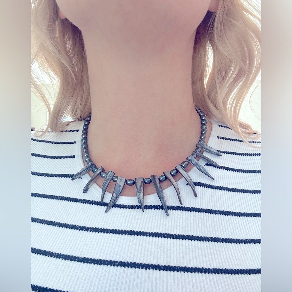 Custom designed sterling silver fresh water pearl and shell necklace